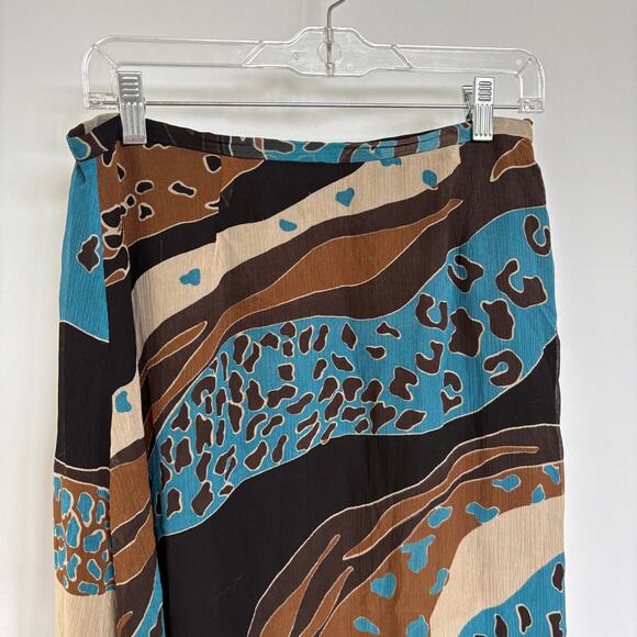 Y2K Silk Asymmetrical Fairy Blue Brown Whimsygoth Skirt Ibiza Midi Size 6 - Picture 2 of 9